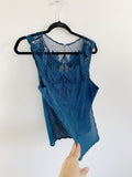 Free People Blue Embroidered Open Tank