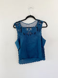 Free People Blue Embroidered Open Tank