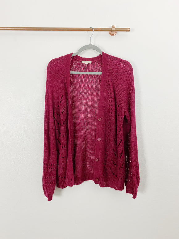 LOFT Knit Merlot Cardigan Sweater Medium