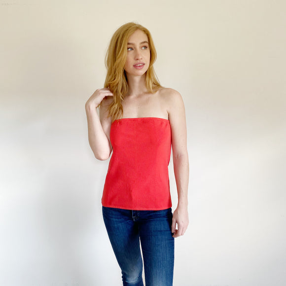Lewit Ribbed Poppy Red Strapless Tube Top NWT XL Orig $179