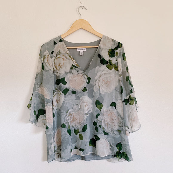 Calvin Klein Floral Sheer Blouse Medium