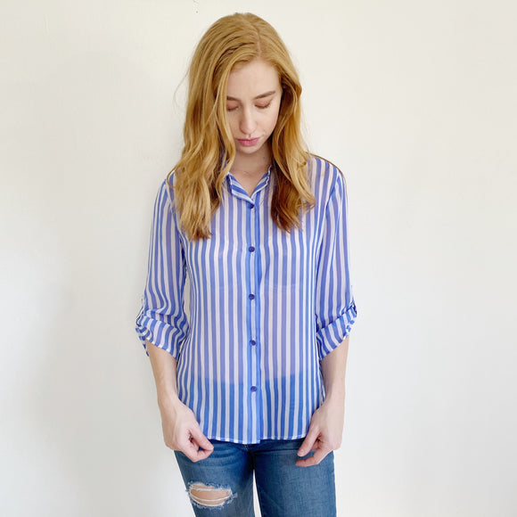 Chico's Sheer Button down Stripe Blouse