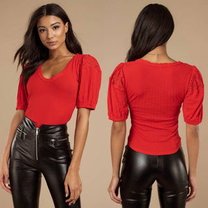Free People St James Red Tee Top XS