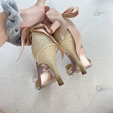 Nina New York Gold Glitter Ribbon Heels 5.5