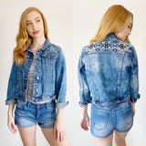 Francesca's Denim Embroidered Jean Jacket Small