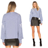 TIBI Striped Blouse with Lace Up Detailing NWT Medium