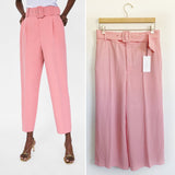 ZARA Pink Cropped Wide Leg Trousers Belted NWT Large