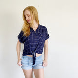 Antrhopologie Love Notes Plaid Collared Crop Large