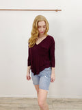 We The Free Solid Maroon V-neck Henley Top