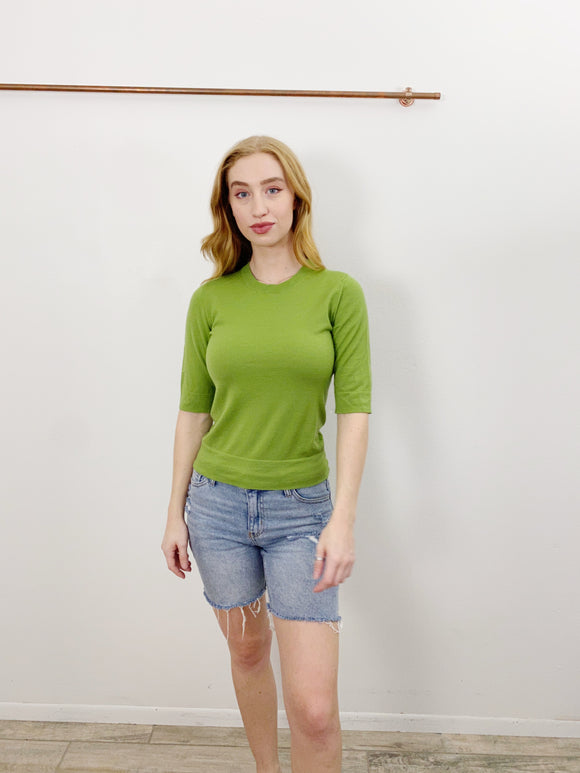 Theory Olive Green Short Sleeve Wool Top L