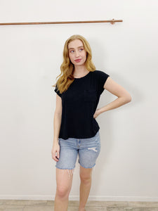 H by Bordeaux Solid Black Short Sleeve Top M