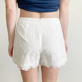 White Floral High Waisted Eyelet shorts Medium