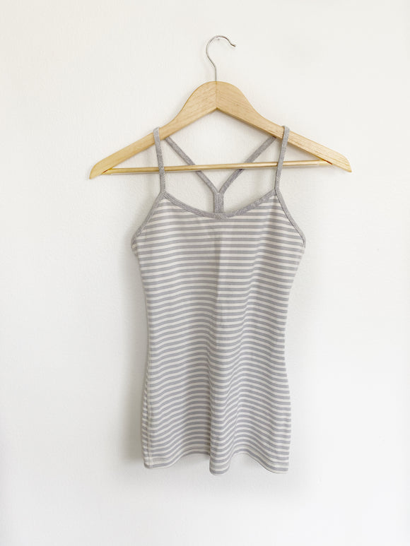 Lululemon Grey and White Striped Power Y Tank- Size 4
