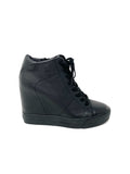 DKNY Black Leather Ginnie Wedge Sneakers 8