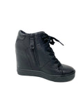 DKNY Black Leather Ginnie Wedge Sneakers 8