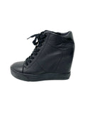 DKNY Black Leather Ginnie Wedge Sneakers 8