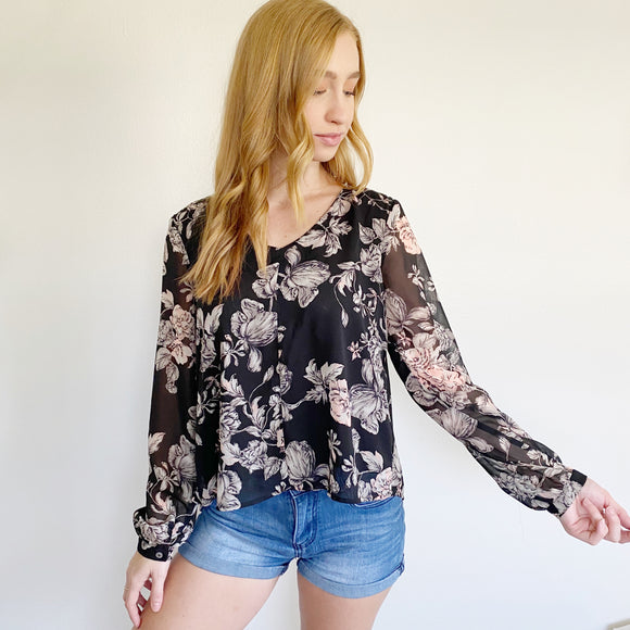 Floral Long Sleeve Blouse Size Small