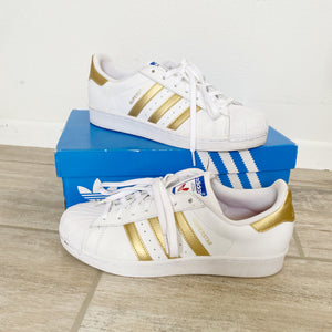 Adidas Superstar Women's Sneakers White & Gold Size 8