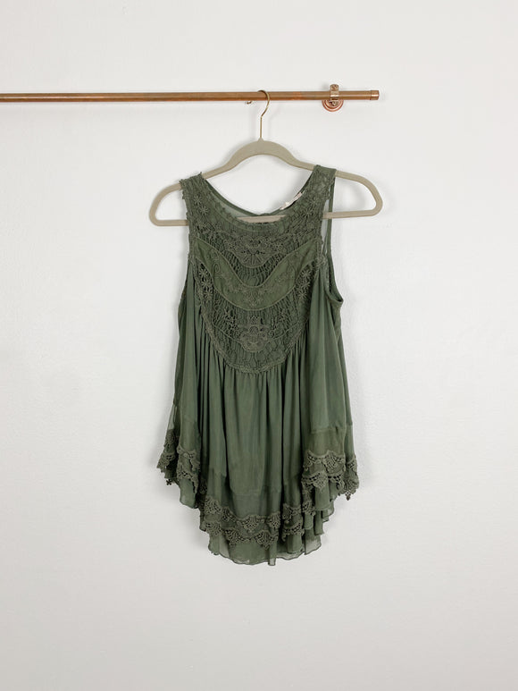 Altar'd State Olive Lace Embroidered Tank Top Medium