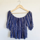 ISA & ELLA Pinstriped Off the shoulder Blouse NWT XL