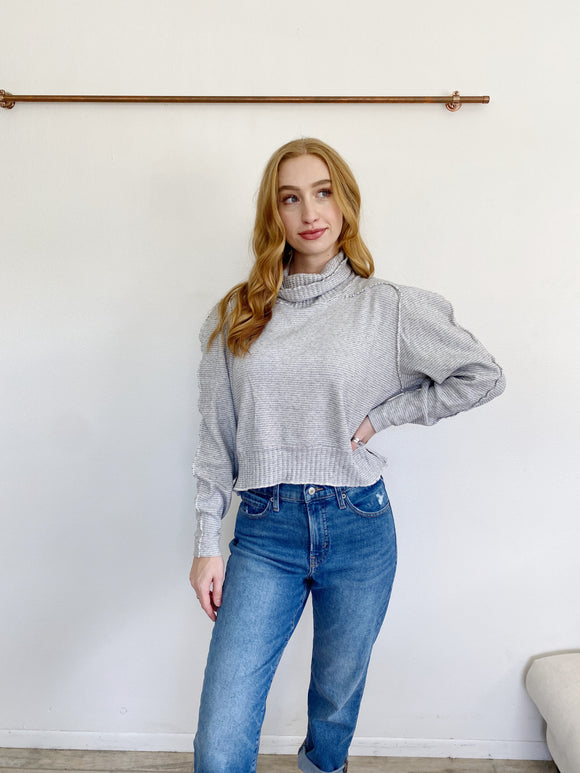 Vintage Puff Sleeve Grey Knit Sweater