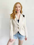 Smythe Equestrian Blazer Tweed Blazer Suit Jacket Leather Trim Size 8