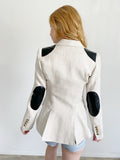 Smythe Equestrian Blazer Tweed Blazer Suit Jacket Leather Trim Size 8
