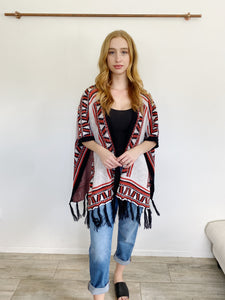 Boutique Fringe Aztec Knit Blanket Shaw