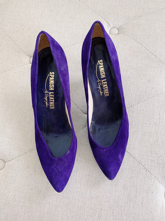 Spanish Leather by Sergio Zelcer Vintage Purple Heels 7.5