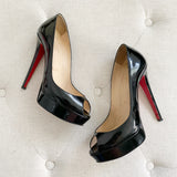 Christian Louboutin Lady Peep Toe Black Patent Leather Heels 37