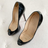 Christian Louboutin Lady Peep Toe Black Patent Leather Heels 37