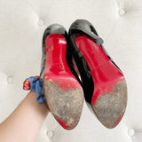 Christian Louboutin Lady Peep Toe Black Patent Leather Heels 37
