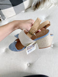 TOMS Poppy birch Chambray Heels NWT 7