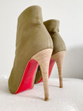Christian Louboutin Green Olona Fabric Ariella Talon 120 Boots 38