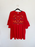SHEIN Embroidered Red Floral Tunic Dress Large
