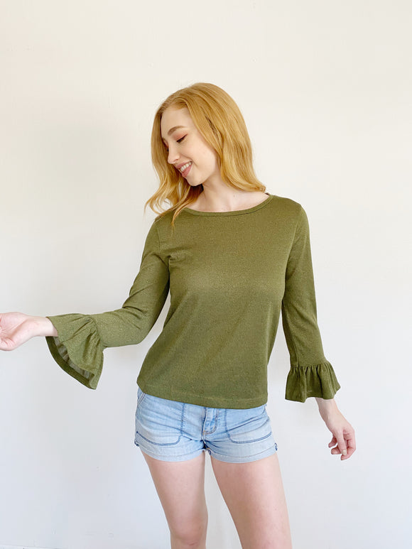 J. Crew Olive Shimmer Top Medium