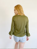 J. Crew Olive Shimmer Top Medium