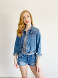 Francesca's Denim Embroidered Jean Jacket Small