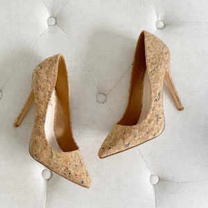 Shoe Dazzle Cork Speckled Heels 8 New