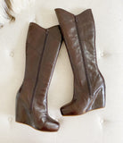 MATIKO Leather Wedge Knee High Boots 8