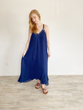 Michael Kors Estrade Pleated Navy Maxi Dress Medium