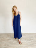 Michael Kors Estrade Pleated Navy Maxi Dress Medium