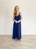 Michael Kors Estrade Pleated Navy Maxi Dress Medium