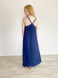 Michael Kors Estrade Pleated Navy Maxi Dress Medium