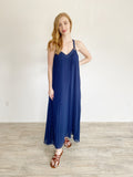 Michael Kors Estrade Pleated Navy Maxi Dress Medium