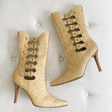 Stuart Weitzman Ostrich Buckle Heel Boots 7.5