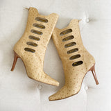 Stuart Weitzman Ostrich Buckle Heel Boots 7.5