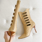 Stuart Weitzman Ostrich Buckle Heel Boots 7.5