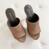 Elizabeth and James Woven Leather Wooden Platform Heels 8