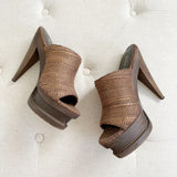 Elizabeth and James Woven Leather Wooden Platform Heels 8